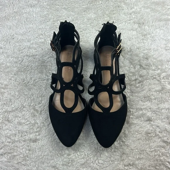 LC Lauren Conrad poem black pointed to strappy ankle flats, size 7 - 7.5 - Picture 2 of 10